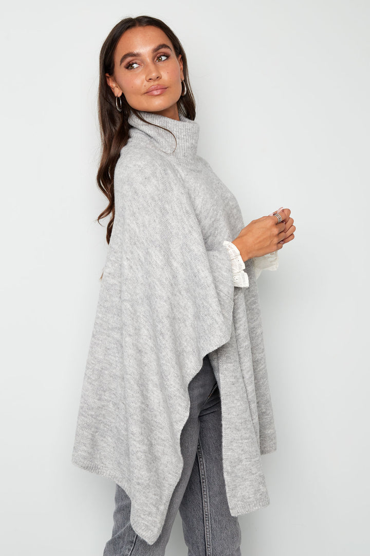 Damen Winter Warm Poncho Pullover Rollkragen Einheitsgröße