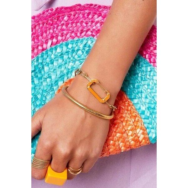 Armband mit Gliederanhänger in Grün & Gold oder Orange & Gold - myshop-ffm