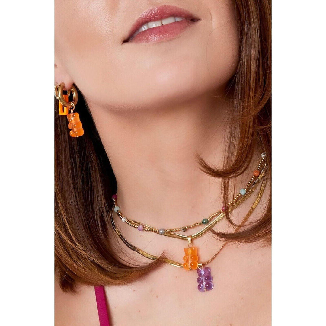 Halskette "Gummibärchen" Rot, Blau, Lila und Orange in Gold - Länge 39-44 cm - myshop-ffm