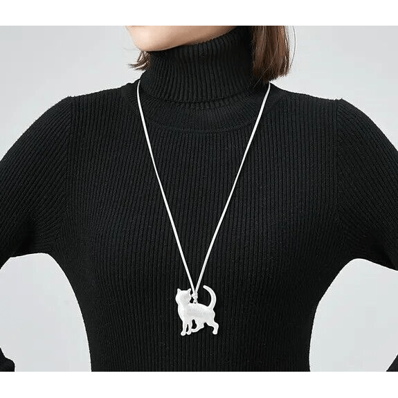 Halskette "Katzenanhänger" Gebürstet in Gold oder Silber - Länge 80-86 cm - myshop-ffm