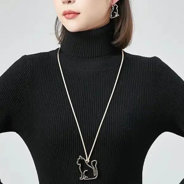 Halskette "Katzenanhänger" in Gold & Braun oder Silber & Grau - Länge 80-86 cm - myshop-ffm