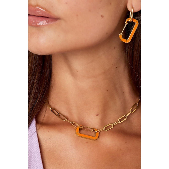 Halskette mit Gliederanhänger in Grün & Gold oder Orange & Gold - Länge 40-45 cm - myshop-ffm