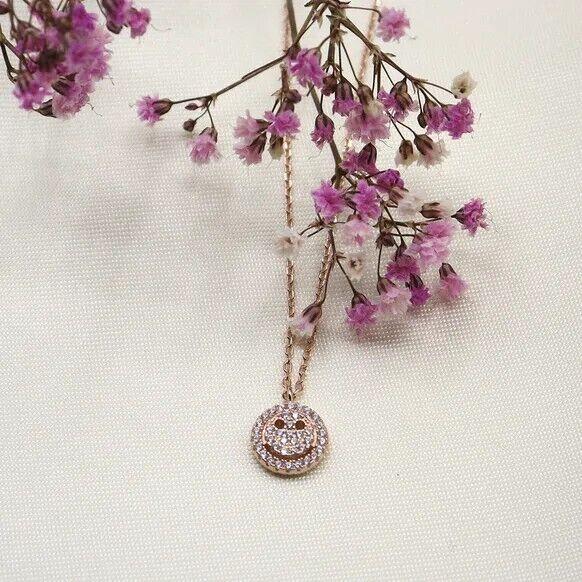 Halskette "Smile" 925 Silber Rosègold & Kristallen - Länge 42-45 cm - myshop-ffm