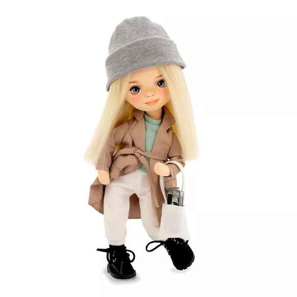 Handgefertigte Puppe "MIA in einem beigen Trenchcoat" 32 cm - myshop-ffm