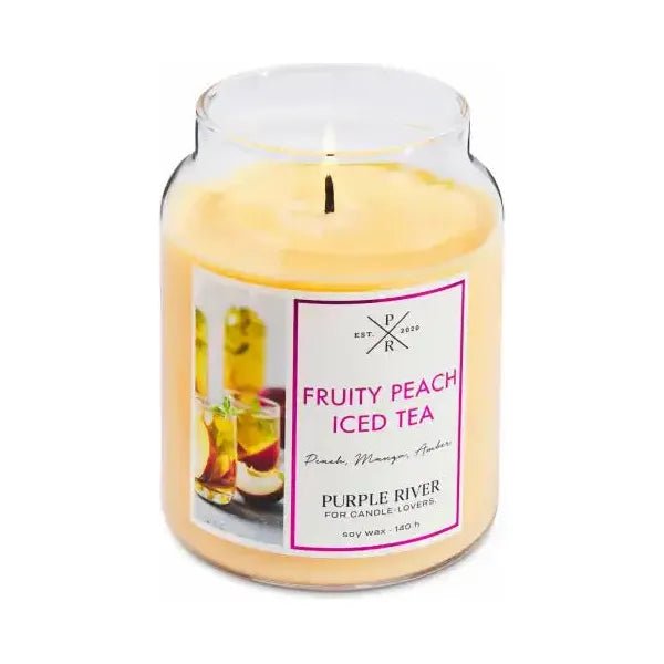 Purple River Duftkerze Fruity Peach Iced Tea - 623g im Glas bis 140 Stunden, handgefertigt - myshop-ffm