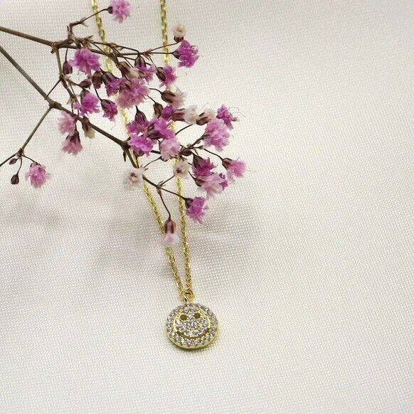 Schmuckset Halskette & Ohrstecker "Smile" 925 Silber Vergoldet & Kristallen - myshop-ffm