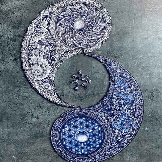 Unidragon Mandala "Die Übergreifende Gegensätze" in M, L, XL Klassisches Lege/Wand Puzzle aus Holz - myshop-ffm