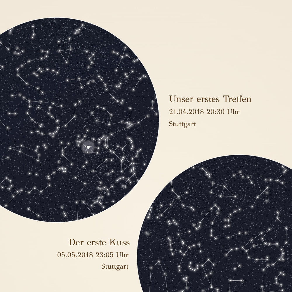 Sternenmomente Poster mit mehreren echten Sternenhimmeln – Detailansicht