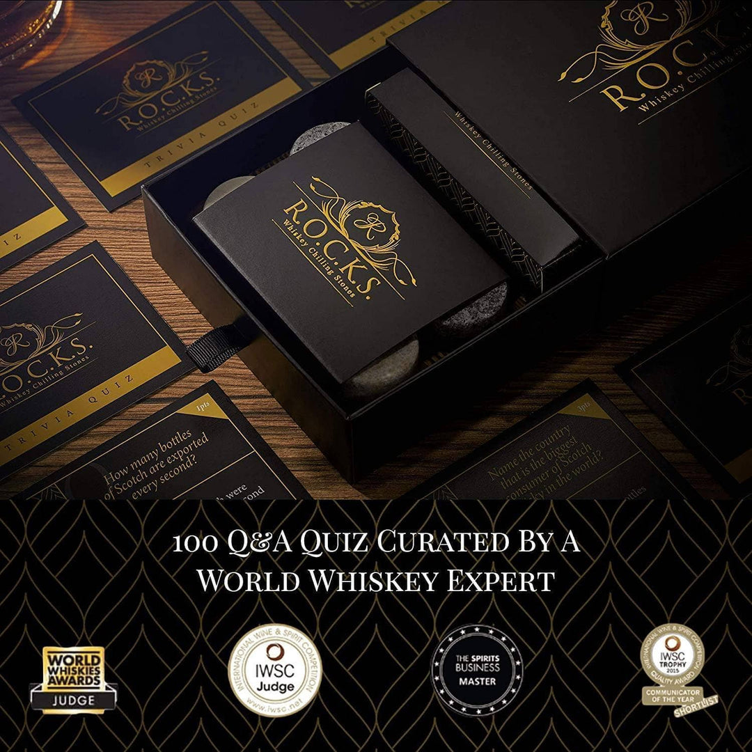 ROCKS × Whiskey Quiz – Geschenkset mit Whisky-Kühlsteinen