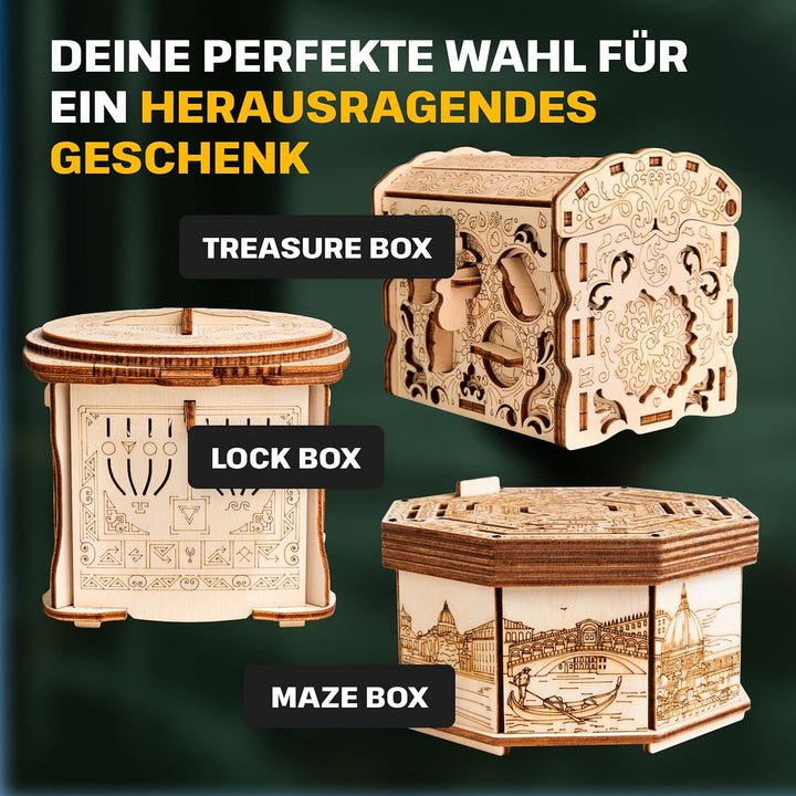 Escape Welt HOLZ SECRET LOCK BOX - Escape Room Spiel - Rätsel