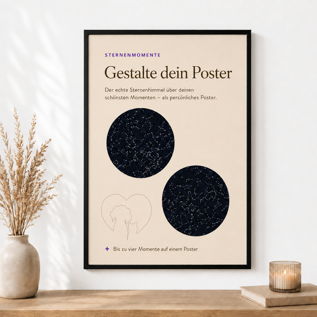 Personalisierte Sternenkarte als gerahmtes Poster – Sternenmomente zum selbst gestalten