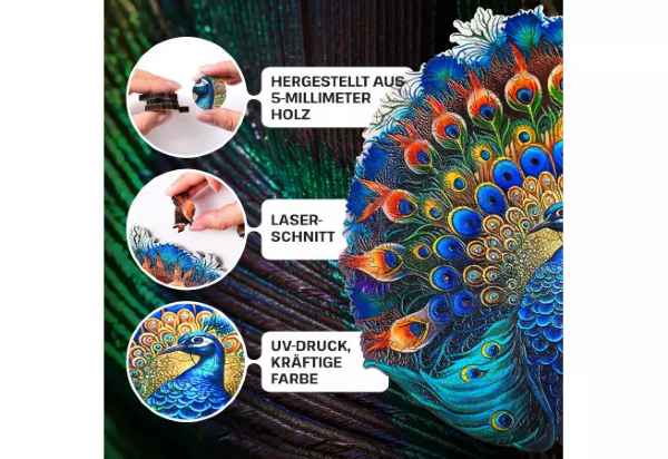 ESC Welt "PFAU PUZZLE 200 oder 300 TEILE"  Klassisches Lege/Wand Puzzle aus Holz