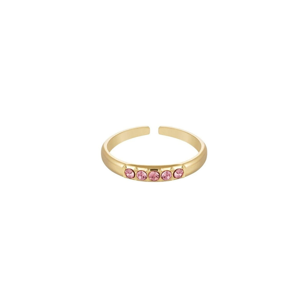 Eleganter Ring mit 5 Rosè oder Grünen Strass Steinen in Gold - myshop-ffm