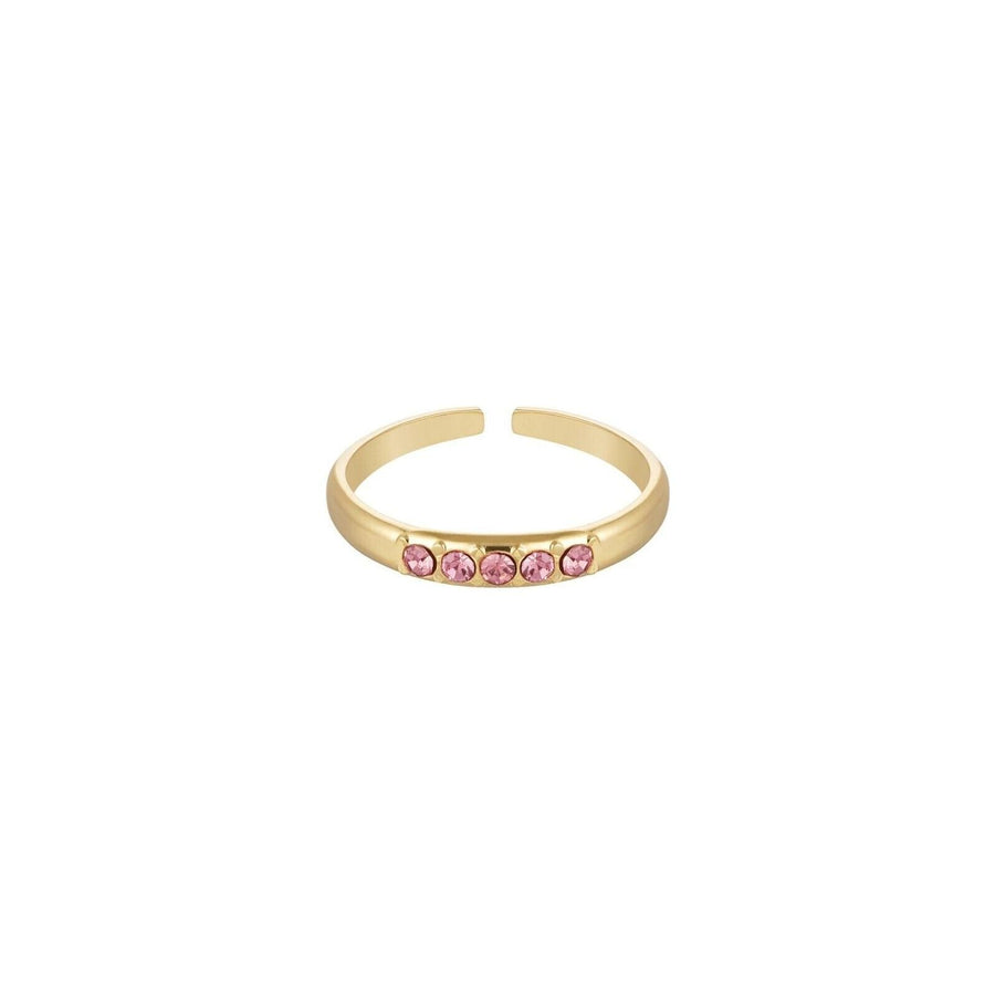 Eleganter Ring mit 5 Rosè oder Grünen Strass Steinen in Gold - myshop-ffm