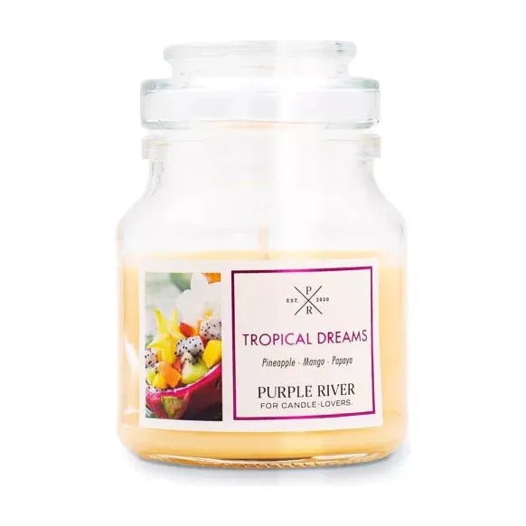 Purple River Duftkerze Tropical Dreams - 113g im Glas bis 20-40 Stunden, handgefertigt - myshop-ffm